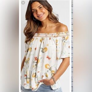 Maurice’s Citrus off the shoulder top